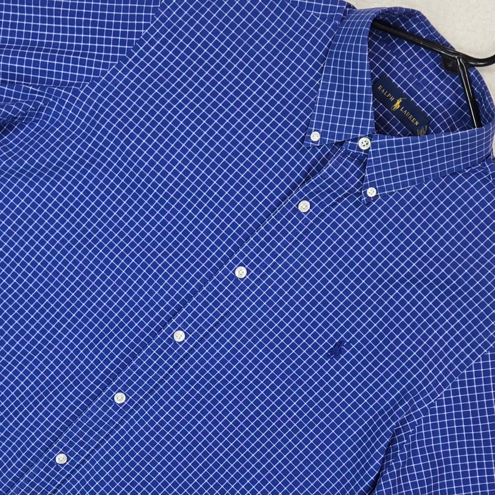 Ralph Lauren Button Down Shirt Mens XL Blue Windowpane Check Long Sleeve Cotton - Picture 2 of 14
